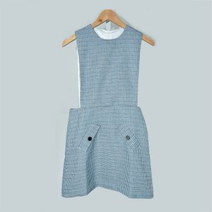 2019 lente zomer plaid print mouwloze ronde kraag katoen mini jurken vrouwen mode jurk may2221n5082