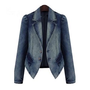 2019 printemps femmes Denim bleu manteaux de base décontracté mince à manches longues grande taille mode courte veste en jean pour fille 1EI4