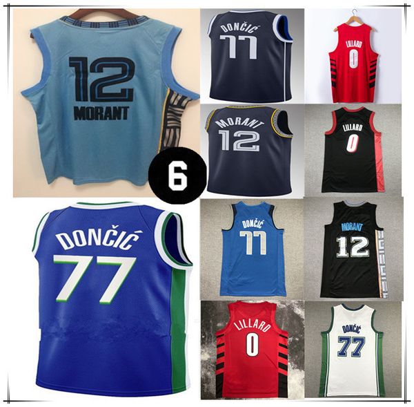 Hommes 12 Ja Morant City Edition Basketball Jerseys 77 Mavs Luka Doncic Damian 0 Lillard Portland Shirts Stitched Maillots de basket With No 6 Bill Russell Patch 2022-23