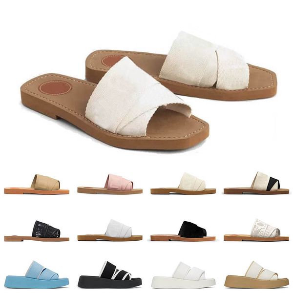 chloe woody sandals slides Famosa diseñadora mules beige plano, blanca, rosa, encaje, letras, zapatillas de lona, zapatillas de lona femenino al aire libre de verano 【code ：L】