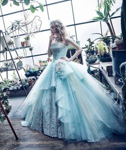 2019 strapless kant applique baljurk quinceanera jurken vloer lengte zoete 16 jurken mouwenloze vestidos de quinceanera