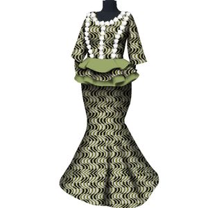 2019 Verano de las mujeres africanas de dos piezas de encaje de impresión Falda conjunto ropa africana más el tamaño de las mujeres ropa de algodón regular ninguno WY3851