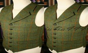 2019 Mariage d'été Mariage vert Plaid Vêtes en tweed sur mesure Verte de marié Slim Fit Mens Suit Vest Prom Wedding Waistcoat4578322