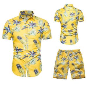 2019 Mode d'été Chemises à imprimé floral Hommes + Shorts Set Hommes Chemises à manches courtes Casual Hommes Vêtements Ensembles Survêtement Plus Taille CX200609