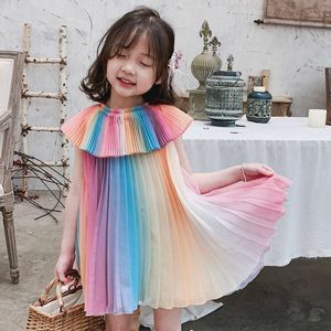 2022 Summer Rainbow Vestido para niños Vestidos de fiesta Fashion Princess Dress Plisado Disfraz de niña