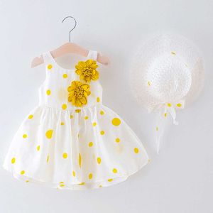 2019 zomer meisjes jurken tuniek mouwloze bloem schattige partij prinses jurk + hoed kleding peuter baby meisje kleding 1 2 3 jaar Q0716