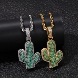 2019 Zomer Groene Cactus Ketting Iced Out Cubic Zirkoon Goud Wit Plated Heren Hip Hop Sieraden Gift2728