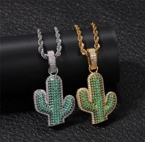 2019 Summer Green Cactus ketting Iced Out Cubic Zirkon Gold White Compated Mens Hip Hop Jewelry Gift7567604