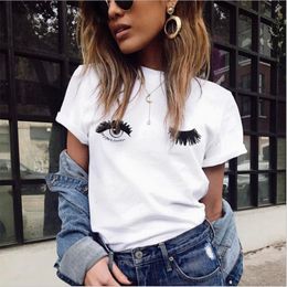 2019 zomer harajuku ooglip gedrukt vrouwen t-shirt basic korte mouw o-hals wit Koreaanse stijl vrouwen top tee plus size kleding