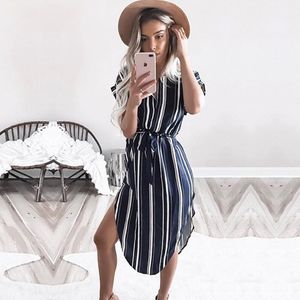 2019 Zomer Women gestreepte kantoorpotlood Batwing Korte mouw Tuniekband Bodycon Beach Party Dress Vestidos Mujer C19041701