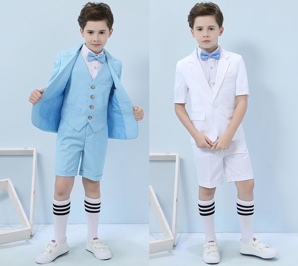 Tres piezas de manga corta y pantalones azul rosa verano niños ropa de fiesta formal conjunto de ropa niños traje de actuación de graduación esmoquin