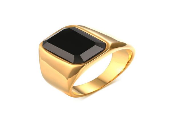 2019 Titane En Acier Inoxydable mode Noir et or agate Anneaux pour Hommes bijoux Couples Cubique Zircone Anneaux De Mariage Bague Femme6342633