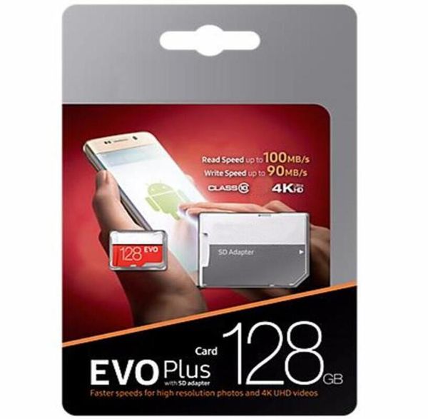 2019 Black Red EVO plus vendu plus 64 Go 32 Go 128 Go 256 Go 100 Mbps Carte mémoire U3 avec package de blister adaptateur SD Fast Spee6200362