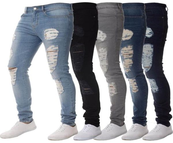 2019 tendencia moda jeans para hombre europeos y americanos con agujeros pop men039s jeans ajustados desgastados de color sólido Leggings WGNZK101690069