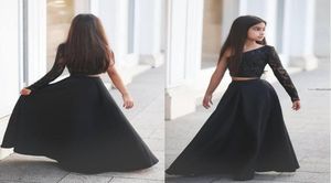 2019 Deux Pièces Pageant Robes Pour Les Adolescents Une Épaule Manches Longues Longueur De Plancher Dit Fleur Fille Pas Cher Cupcake Enfants Formelle Wear2735642