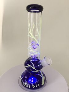 2019 UV Bong Glow in the Dark Water Pipe 4 Arms Tree Perc Glass Bongs Diffused Downstem Hookah Rechte Type Oliereiljes GID01