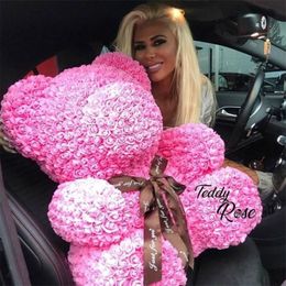 2019 Cadeau Saint Valentin 40 cm Ours en peluche rose rouge Fleur artificielle Décoration Cadeaux de Noël Femmes Cadeau Saint Valentin T200103288Z