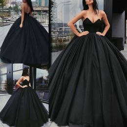2019 robes de bal Vintage robe de bal sweetheart longueur de plancher noir robes de soirée élégante formelle robes de soirée pas cher