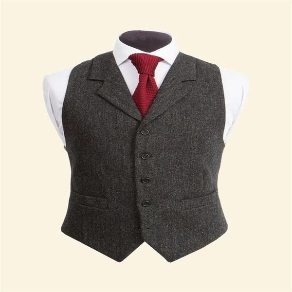 2019 Vintage Noir Laine Tweed Gilets Slim Hommes Costume Gilets Sur Mesure Sans Manches Costume Veste Hommes De Mariage Gilet Hommes Robe Gilet 274V