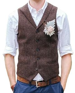 2021 Vintage Brown Tweed Vesten wollen visgraat op maat gemaakte herenpak op maat slank fit blazer trouwpakken voor mannen