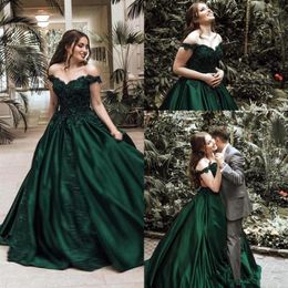 2019 Vintage verde oscuro vestido de fiesta vestidos de noche de graduación Formal elegante fuera de los hombros apliques de lentejuelas vestidos formales largos del desfile241f