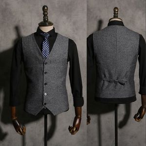 2019 vintage gary bruidegom vesten wol visgraat tweed vest Britse stijl heren pak kleermaker slim fit blazer bruiloft vest voor mannen