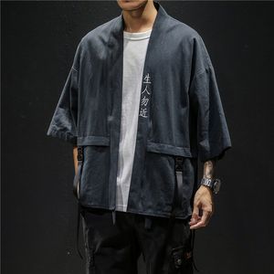2019 vintage kimono jas mannen casual losse open stitch Chinese stijl tops linnen vest jas traditionele retro mannen jassen