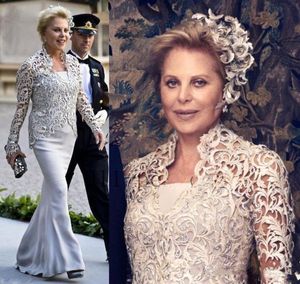 2019 vintage moeder van de bruid trouwjurk met lange mouw kant jas strapless zeemeermin vloer lengte zilveren jurken voor moeders