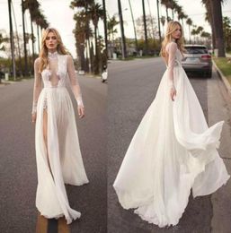 2019 Musa vintage de Berta Bohemian Wedding Dresses A Line Lace Apliques Side Split Neck High Beach Beach Wedding Wedding Wedding Tamaño EH6826875