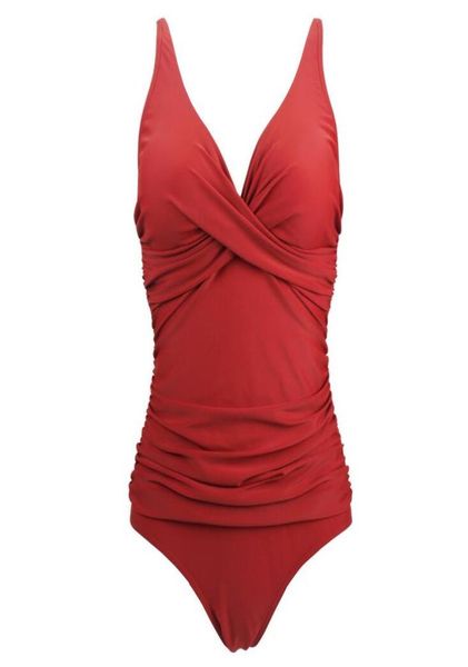 2019 Vintage une pièce maillot de bain femmes maillots de bain solide Monokini rétro body plage porter noir rouge maillot de bain une pièce surf S9947968