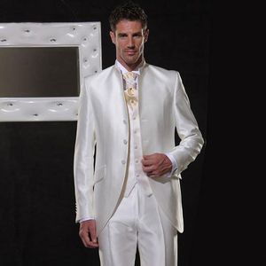 2019 vintage bedrukte witte vlek mannen pakken bruiloft slim fit man blazer staan ​​revers kostuum homme jas 3 stuk broek vest bruidegom dragen smoking