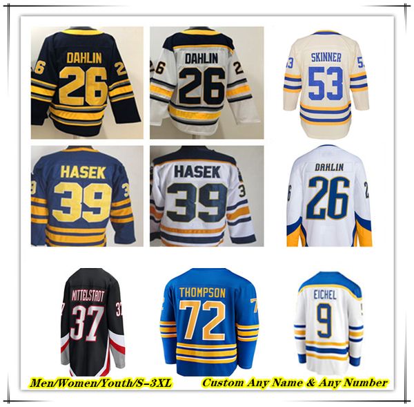 Rasmus Dahlin Hockey Jersey Tage Thompson Alex Tuch Kyle Okposo Jeff Skinner JJ Peterka Casey Mittelstadt Dylan Cozens Greenway Zach Benson Connor Clifton Saber