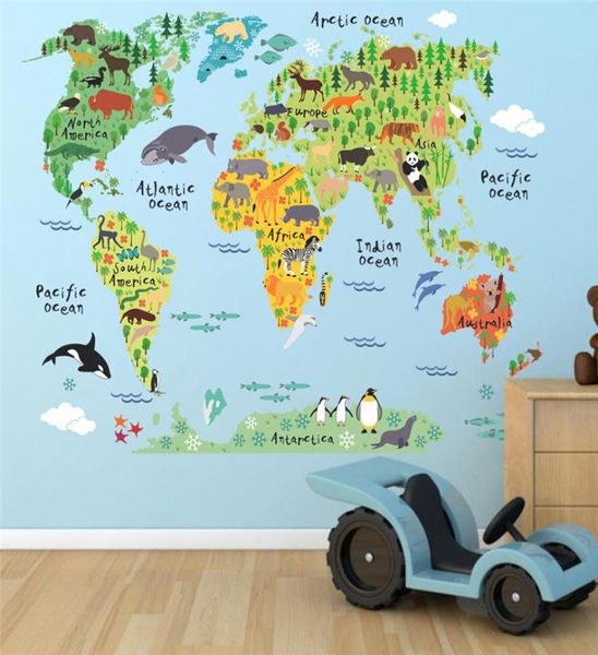 2019 decoración de boda animales de dibujos animados mapa del mundo calcomanías de pared para habitaciones de niños decoraciones para el hogar pegatinas de pared DIY Art Posters6821913