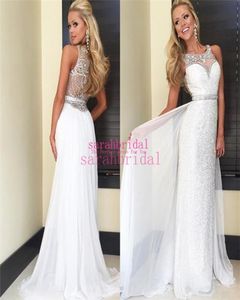 2019 White Chiffon en Sequin Long Prom -jurken voor zomer 8e graad Graduation Teenagers Homecoming Cheap Bling Bling Crysta4518436