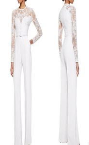 2019 Witte Elie Saab Moeder van de bruid Pant Suits Jumpsuit met lange mouwen kant -verfraaide dames formele jurken avondkleding 9287845