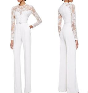 2019 Witte Elie Saab Moeder van de bruid Pant Suits Jumpsuit met lange mouwen kant -verfraaide dames formele jurken avondkleding 2842037