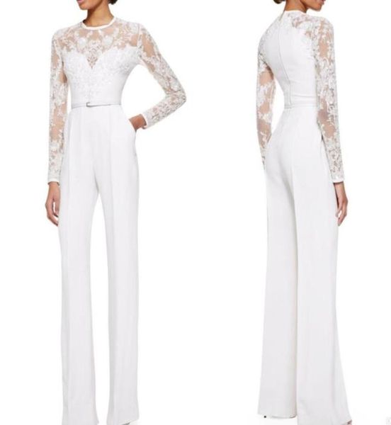 2019 White Elie Saab Mother of the Bride Pant trajes de trajes con mangas largas Vestidos formales para mujer adornados