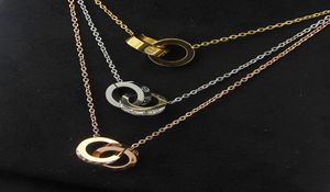 2019 hele goud vergulde dubbele ringen hanger ketting choker 316L roestvrij staal twee cirkel ringen ketting sieraden voor dames6670148