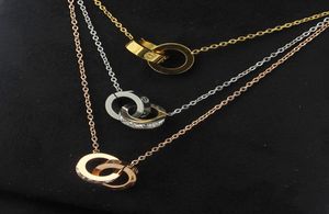 2019 hele goud vergulde dubbele ringen hang ketting choker 316L roestvrij staal twee cirkel ringen ketting sieraden voor dames7415918