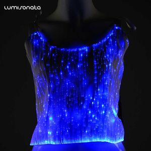 2019 gros mode fibre optique tissu lumière LED lumineux personnalisé femmes t-shirt pour noël