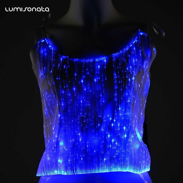 2019 gros mode fibre optique tissu lumière LED lumineux personnalisé femmes t-shirt pour noël