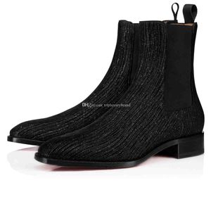 Botas de otoño para hombre Diseñadores de marca Botines con suela roja Samson Orlato Hombres Vestido de novia Zapatos planos de cuero Mid Bootlia Súper calidad