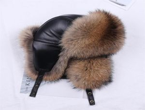 2019 Winter Men039s 100 Real Silver Fur Bomber Hat Raccoon Fur Ushanka Cap Trapper Russian Man Hats Caps Real Leather T2006657017