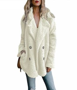 2019 Winter Dikke Dikke Warm Teddy Coat Woman Rapel lange mouw Fluffy Hairy Fake Fur Jackets vrouwelijke knopvakken plus size overcoat2026879