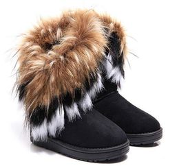 2019 femmes bottes automne et hiver bottes de neige plumes fourrure de renard à fond plat court chaussures rembourrées en coton bottes d'hiver cadeau de Noël