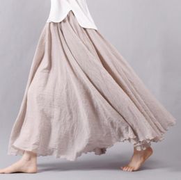 2019 Femmes design jupes en lin Cotton vintage Long Womens Jirt élastique Boho Beige Pink Maxi Jirts Faldas Saia1450620