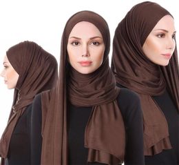 2019 Femmes élastiques Jersey Écharpe Hijab Vêtements musulmans Solid Brepinable Turban Femme Châles et enveloppe Islam Arab Head Scarves6873799