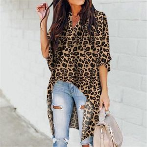Femmes dames été imprimé léopard en mousseline de soie demi manches chemise décontractée hauts Blouse femmes Blouse haut Femme Camisas Mujer