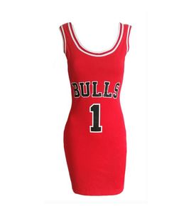 2019 Mujeres letras e bulls estampado deportivo vestido de verano corta jersey sobre la rodilla longitudes de túnica roja negra vestidos estilo vestidos mx4547696