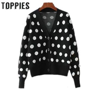 Femmes Polka Dots V-cou Cardigans Tricotés Style Doux Femmes Tricot ChandailsMX190925